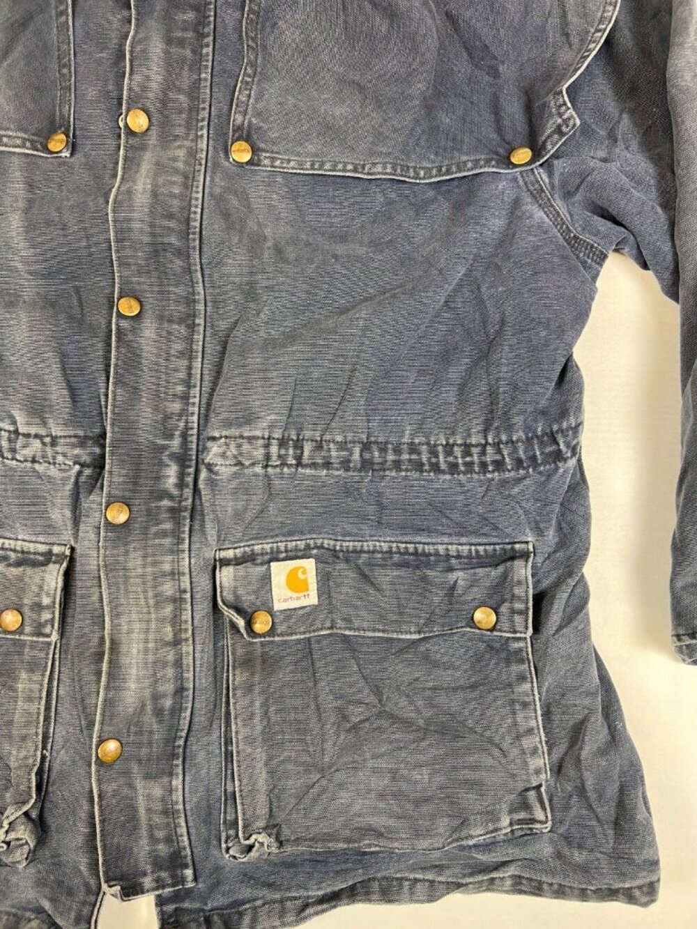 Rare VTG Carhartt CW083 Navy Blue Cape Coat Blanket Lined Duster Jacket XL - Picture 6 of 13